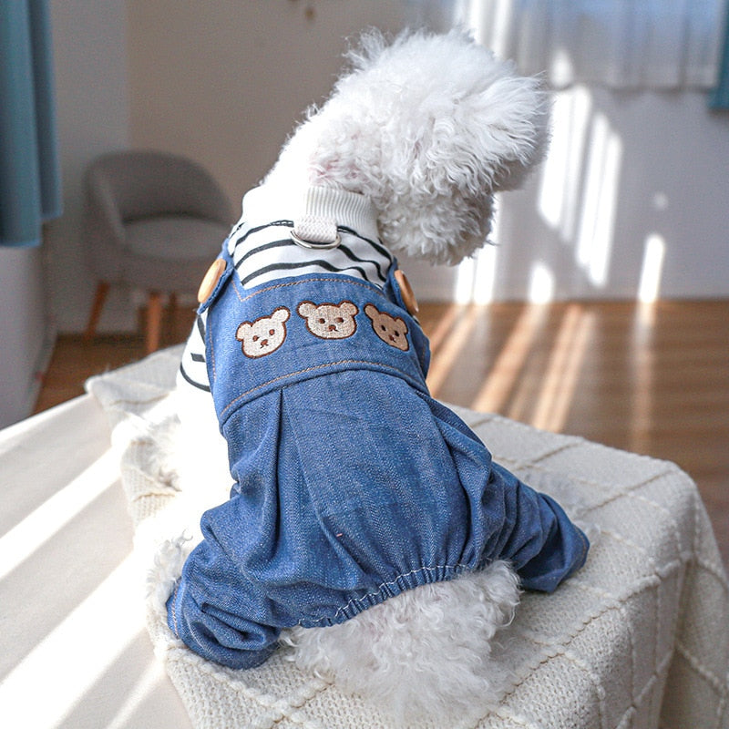 Macacão Jeans Listrado Três Ursos