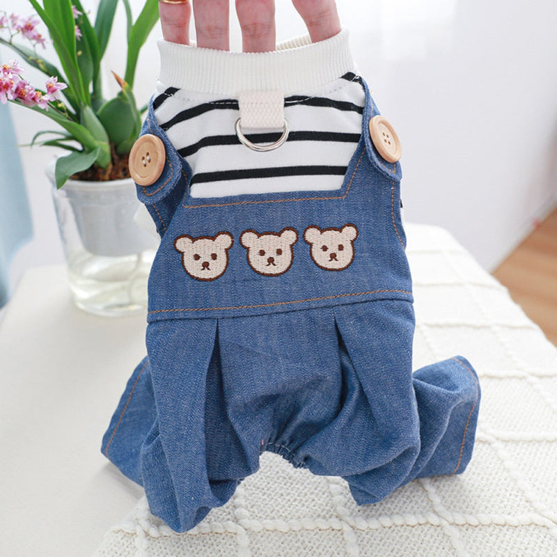 Macacão Jeans Listrado Três Ursos