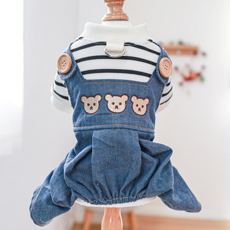 Macacão Jeans Listrado Três Ursos