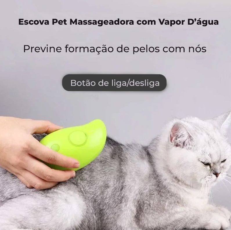 Escova a Vapor Recarregável 3 em 1 para Cães e Gatos - SteamyPet®